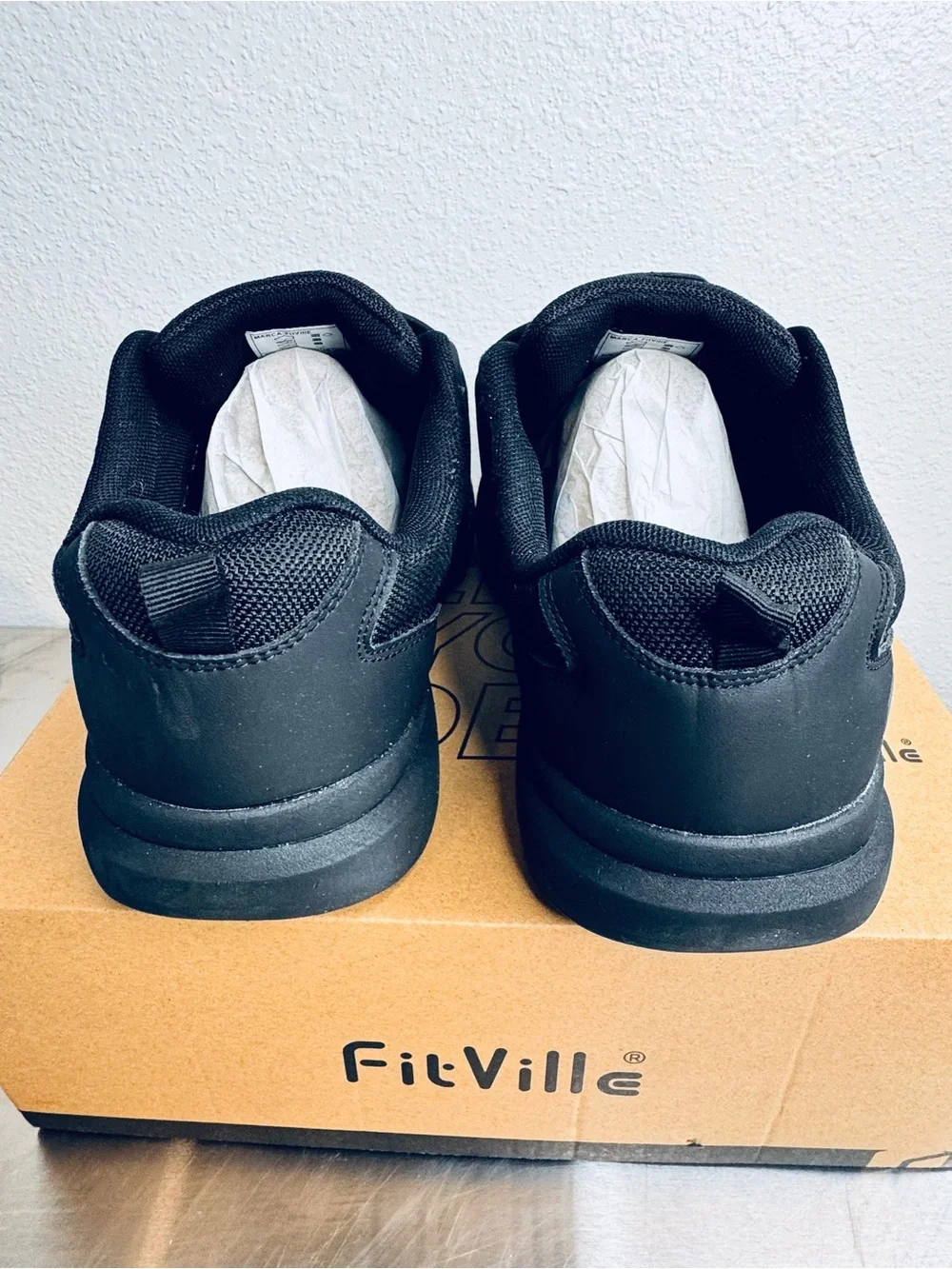 FitVille Marca Men's Black 12 Wide Sneakers Shoes Hook Loop in Box